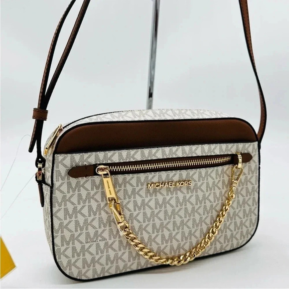 MICHAEL KORS LARGE EW ZIP CHAIN CROSSBODY BAG & JET SET TRAVEL MD ZA CARD CASE - Picture 1 of 11